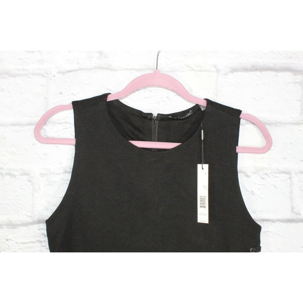 NWT! TAHARI Black Lace-up Sleeveless Fitted Bodycon Dress Size 6 - Picture 4 of 9